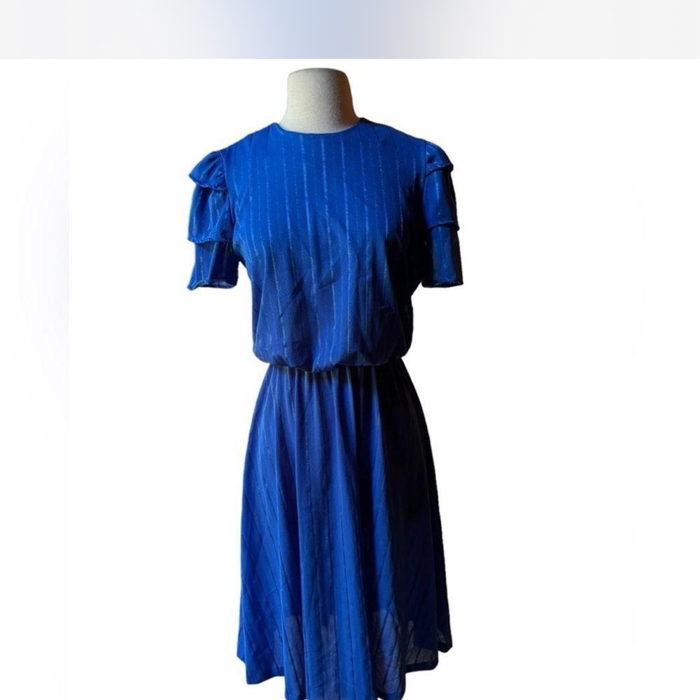 Elegant Royal Blue KR of NY Dress Retro 80s Does 40s Pin Up Vintage Medium